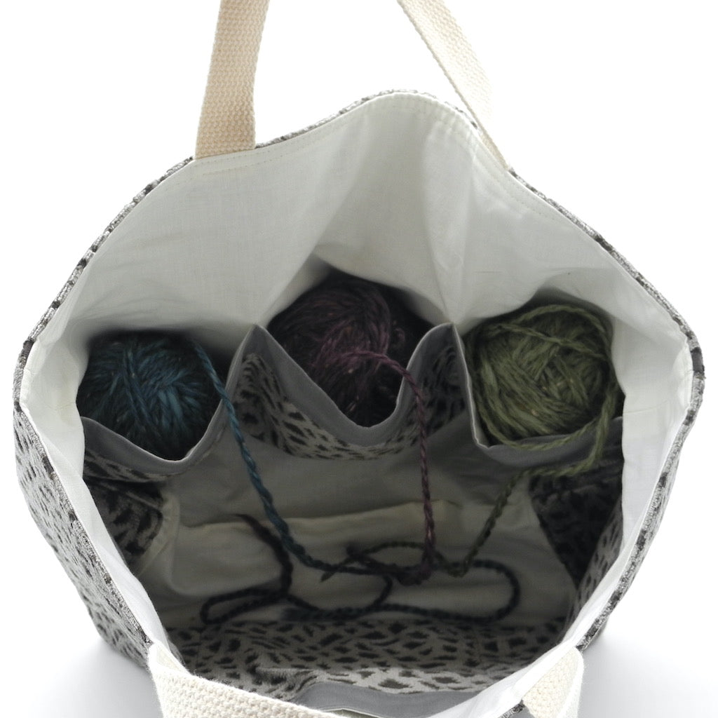 pocket tote inside view showing yarn