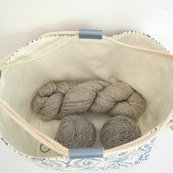 Inside boxy drawstring shown with yarn 