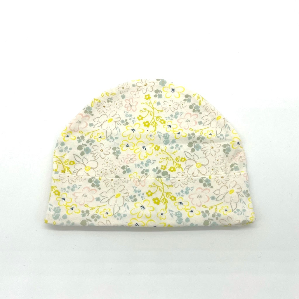 Baby beanie in modern floral fabrric