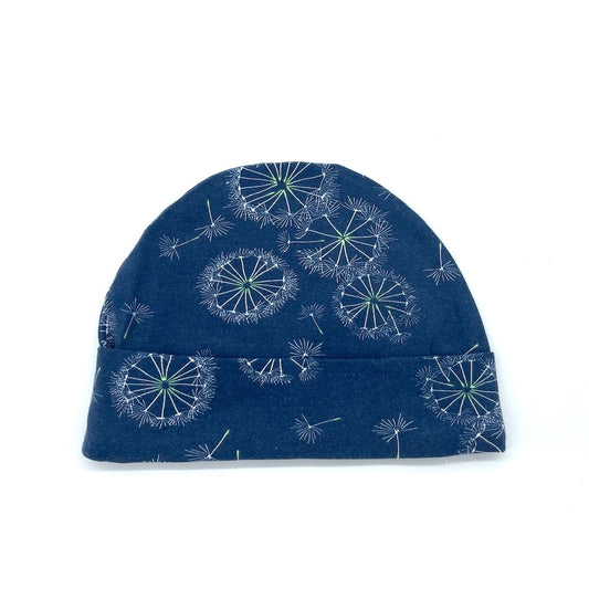 Baby Beanie with dandelion seed flower fabric